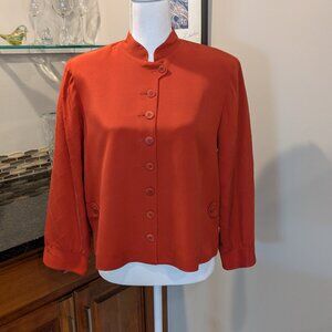 Jeffrey Barr Designer Silk Jacket Vintage Burnt Orange Bohemian Lined Sz 1 Jr
